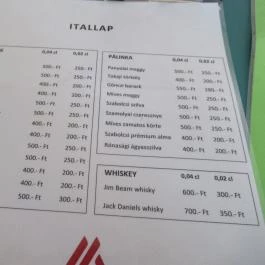 Kisvendéglő Tolcsva - Étlap/itallap