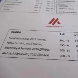 Kisvendéglő Tolcsva - Étlap/itallap