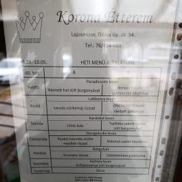 Korona Étterem, Lajosmizse - Étlap/itallap