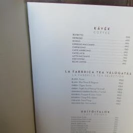 La Fabbrica, Budapest - Étlap/itallap