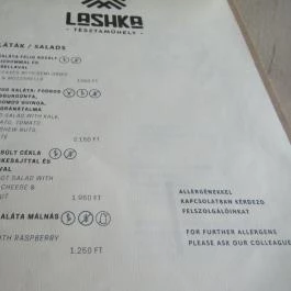 Lashka Tésztaműhely Budapest - Étlap/itallap