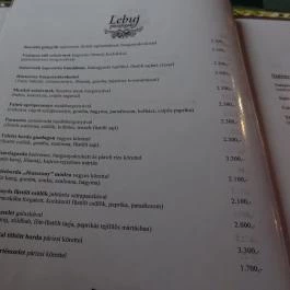 Lebuj Pincefogadó étterme, Bodrogkeresztúr - Étlap/itallap