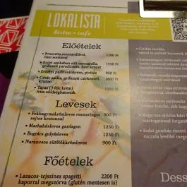 Lokalista Bistro Miskolc - Étlap/itallap