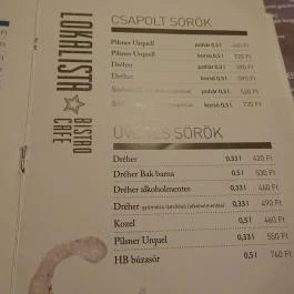Lokalista Bistro Miskolc - Étlap/itallap