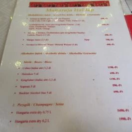 Maharaja Indiai Étterem - Bécsi út Budapest - Étlap/itallap