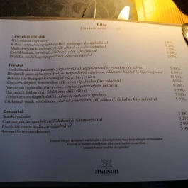 Maison Bistro - Maison Bistro & Hotel étterme Budapest - Étlap/itallap