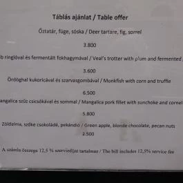 MÁK restaurant Budapest - Étlap/itallap