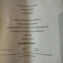 Malomudvar Étterem, Cukrászda , Panzió & Rendezvényház Gyöngyös - Étlap/itallap