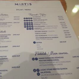 Marty's Kitchen & Bar Budapest - Étlap/itallap