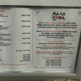 Másik Szoba kávézó és bár Budapest - Étlap/itallap