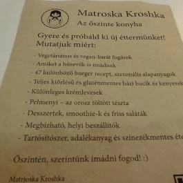 Matrjoska Kroshka Budapest - Étlap/itallap
