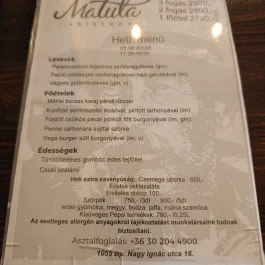 Matula Bistro Budapest - Étlap/itallap