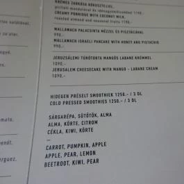 Mazel Tov Budapest - Étlap/itallap