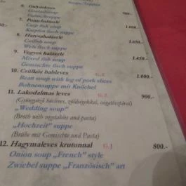 Megyeri Csárda Budapest - Étlap/itallap