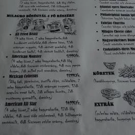 Milagro American Grill Budapest - Étlap/itallap
