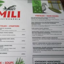 Mili Gasztronómia Budapest - Étlap/itallap