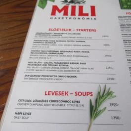 Mili Gasztronómia Budapest - Étlap/itallap
