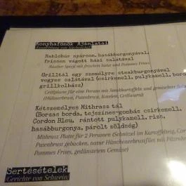 Mithrasz Vendéglő, Fertőrákos - Étlap/itallap