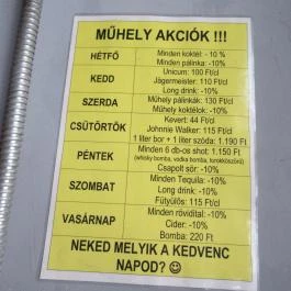 Műhely Pub Budapest - Étlap/itallap