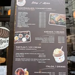 Mütyür Kürtőskalács Budapest - Étlap/itallap