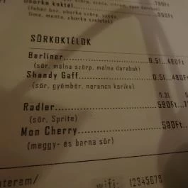 Napfény Műterem, Szeged - Étlap/itallap