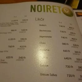 Noiret Biliárd & Darts Szalon Budapest - Étlap/itallap