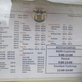 Oázis Söröző - Pannónia utca, Budapest - Étlap/itallap