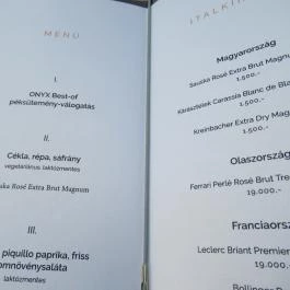 Onyx Étterem Budapest - Étlap/itallap