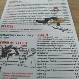 Pacsi Pizzéria & Kulturális Központ Budapest - Étlap/itallap