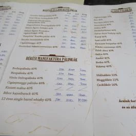 Pálinka Patika, Esztergom - Étlap/itallap