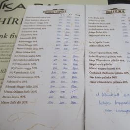 Pálinka Patika, Esztergom - Étlap/itallap