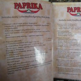Paprika Vendéglő Budapest - Étlap/itallap