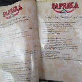 Paprika Vendéglő Budapest - Étlap/itallap
