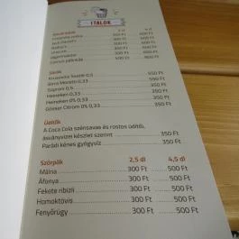 Parádi kisvendéglő, Parád - Étlap/itallap