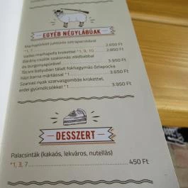 Parádi kisvendéglő, Parád - Étlap/itallap