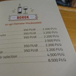 Parádi kisvendéglő, Parád - Étlap/itallap