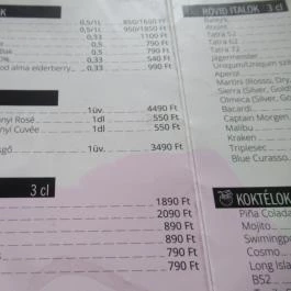 Parlament Bistro & Bar Budapest - Étlap/itallap