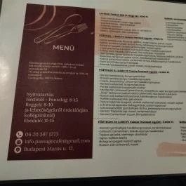 Passage Cafe Étterem Budapest - Étlap/itallap