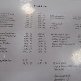 Pénzügyőr Étterem Budapest - Étlap/itallap