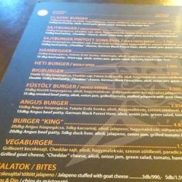 Pesti Burger & Bár Budapest - Étlap/itallap