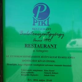 Piki Centrum Étterem Balatonszentgyörgy - Étlap/itallap