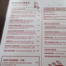 Pingrumba Budapest - Étlap/itallap