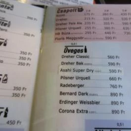 Pingvin Pub, Budapest - Étlap/itallap