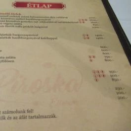 Piroska Étterem, Egerszalók - Étlap/itallap