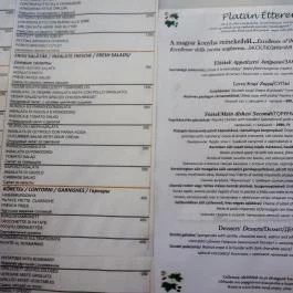 Platán Étterem - Városliget Budapest - Étlap/itallap