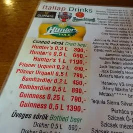 Pointer Pub - Kecskeméti utca, Budapest - Étlap/itallap