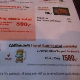 Pointer Pub - Margit körút Budapest - Étlap/itallap