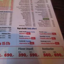 Pointer Pub - Margit körút Budapest - Étlap/itallap