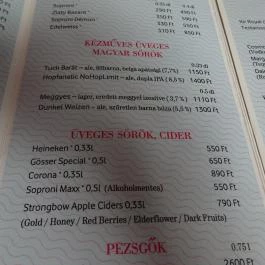 Púder Bárszínház Budapest - Étlap/itallap