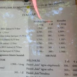 Regélő Borház Csárda, Gyöngyös - Étlap/itallap